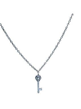 Antique Skeleton Key Pendant Necklace Victorian Gothic Silver Tone Rhinestone